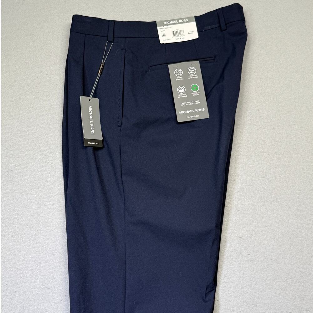Michael Kors Men's Pleated Solid Classic Fit Pants Navy 36x34 $95